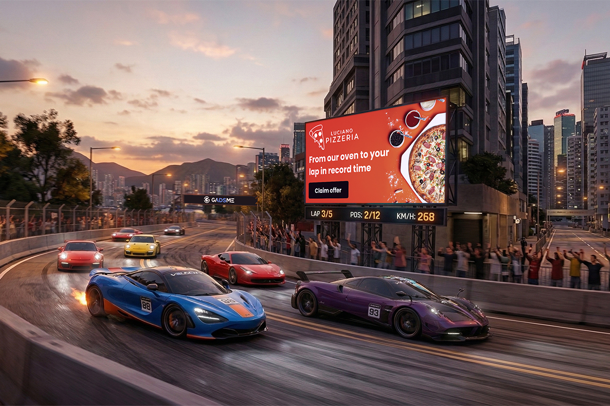 Native in-game billboard rendered inside the racing scene